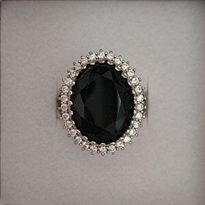 Silver And Black Onyx Oval Ring